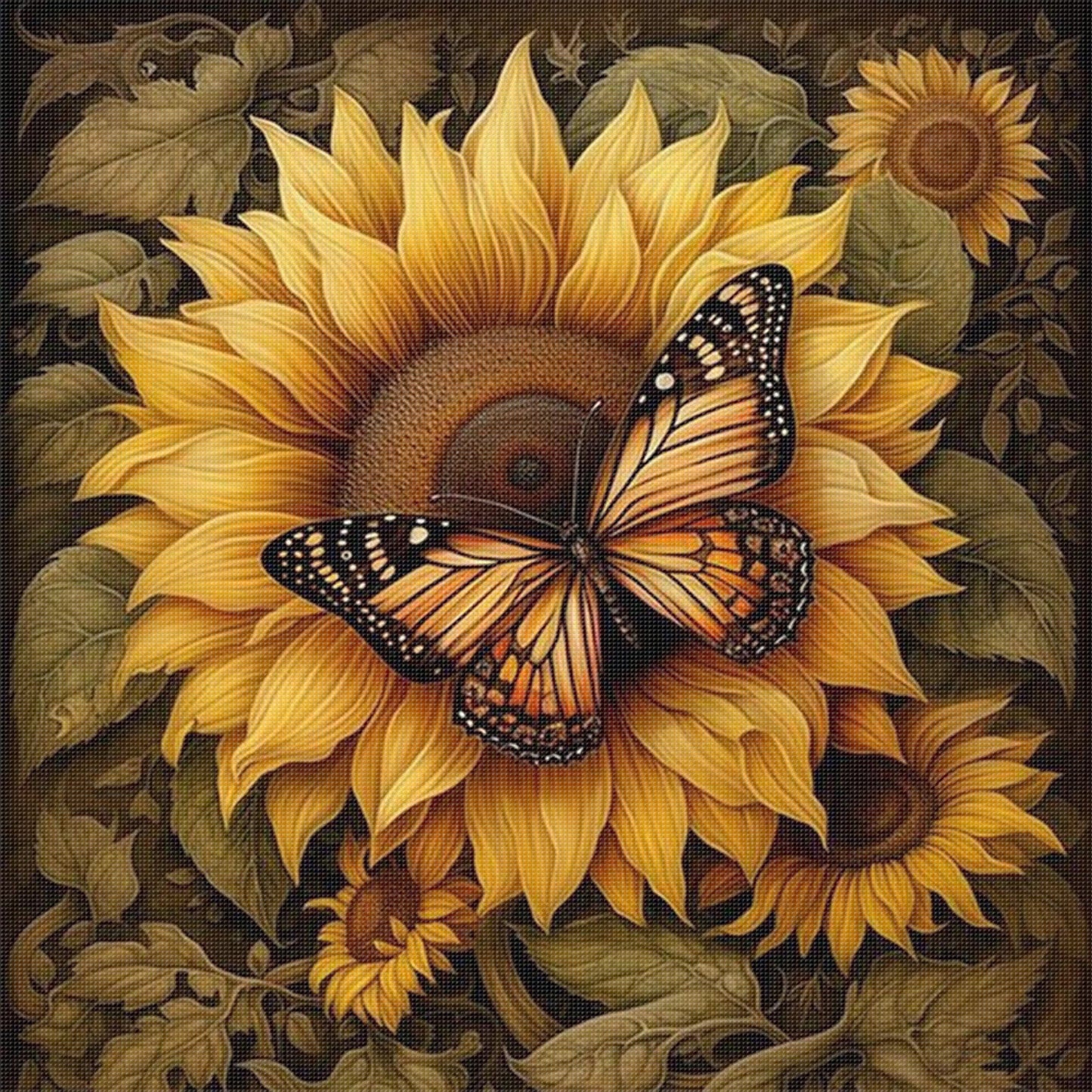 Sunflower Monarch - Full 11CT Stamped Cross Stitch 40x40CM - Yishu