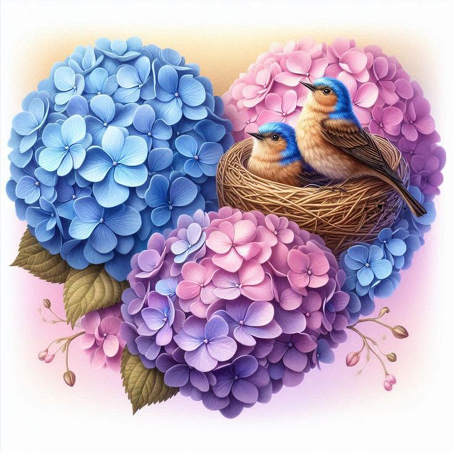 Hydrangea Lovebirds - Full 11CT Stamped Cross Stitch 40x40CM - Yishu