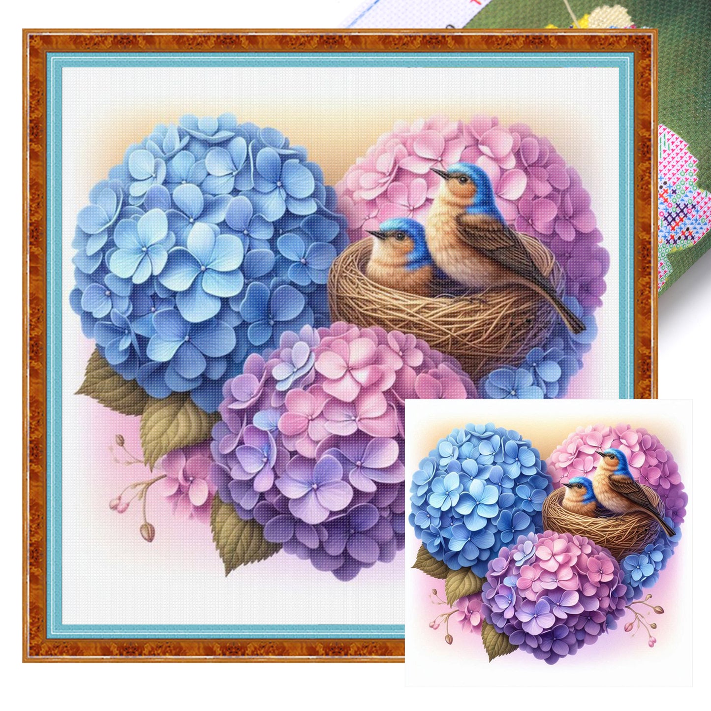 Hydrangea Lovebirds - Full 11CT Stamped Cross Stitch 40x40CM - Yishu