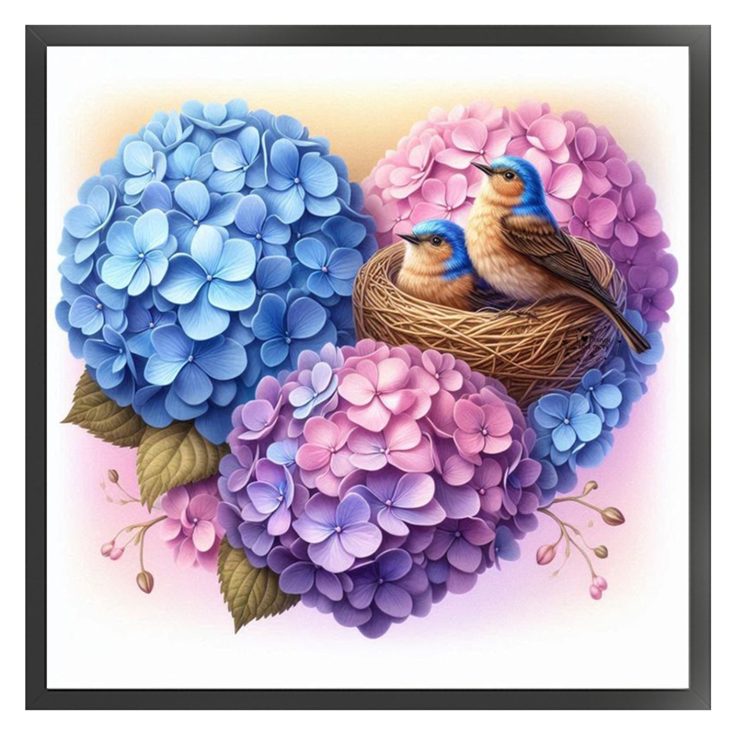 Hydrangea Lovebirds - Full 11CT Stamped Cross Stitch 40x40CM - Yishu