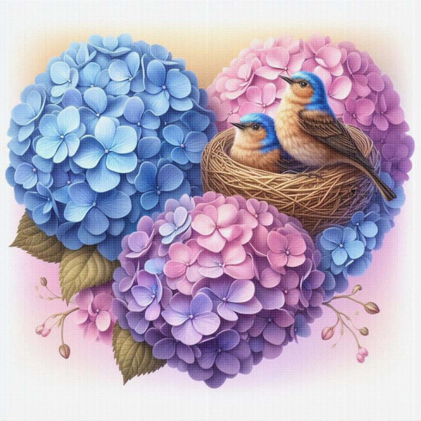 Hydrangea Lovebirds - Full 11CT Stamped Cross Stitch 40x40CM - Yishu
