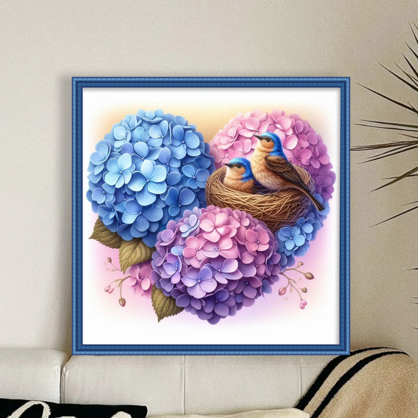 Hydrangea Lovebirds - Full 11CT Stamped Cross Stitch 40x40CM - Yishu