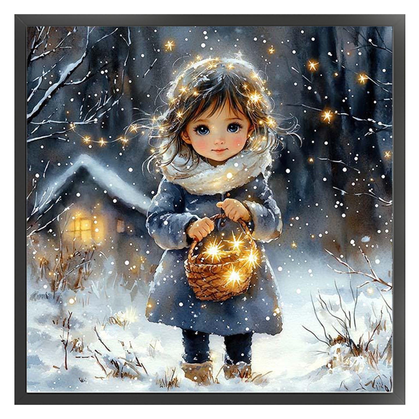 Girl With Basket On Winter Night - Full 18CT Stamped Cross Stitch 50x50CM - Huacan