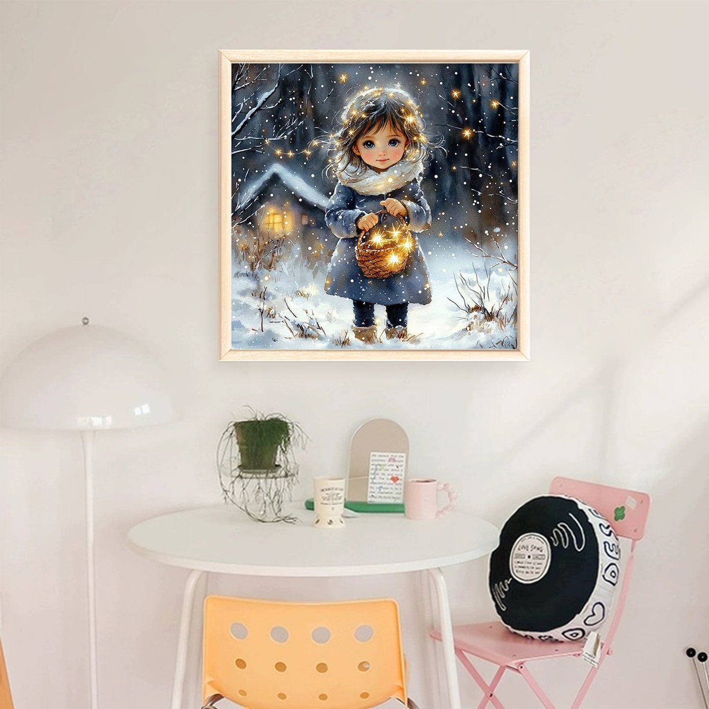 Girl With Basket On Winter Night - Full 18CT Stamped Cross Stitch 50x50CM - Huacan