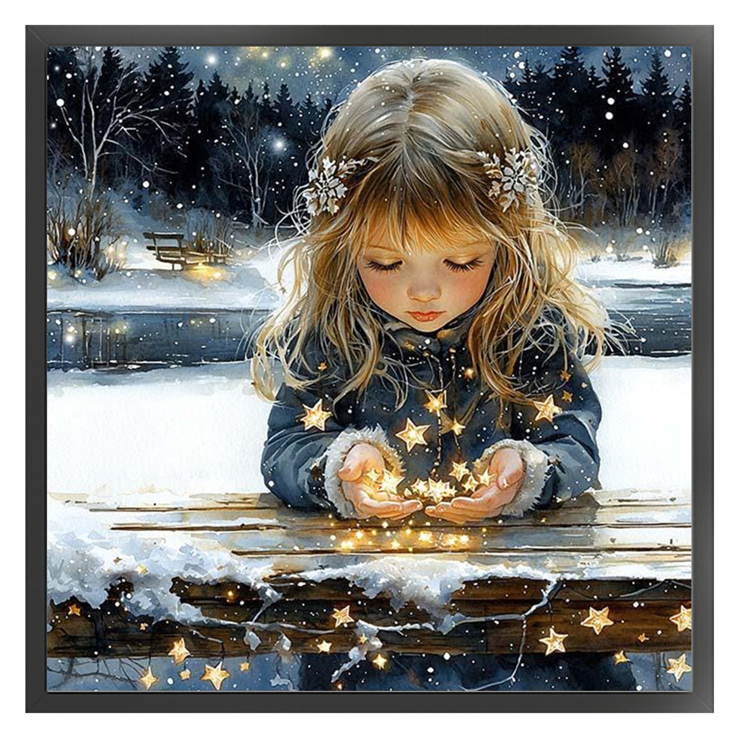 Blonde Girl Holding Stars - Full 18CT Stamped Cross Stitch 50x50CM - Huacan
