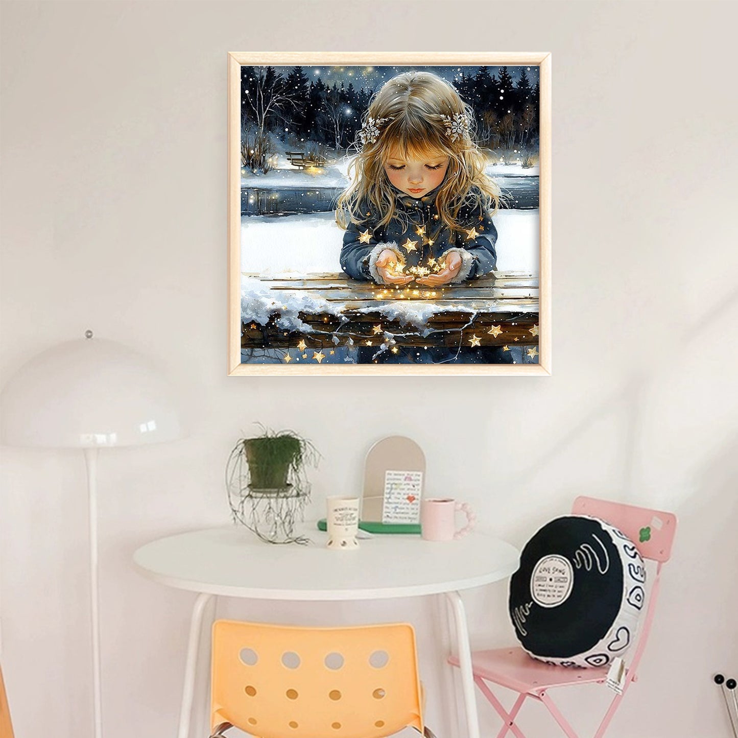 Blonde Girl Holding Stars - Full 18CT Stamped Cross Stitch 50x50CM - Huacan