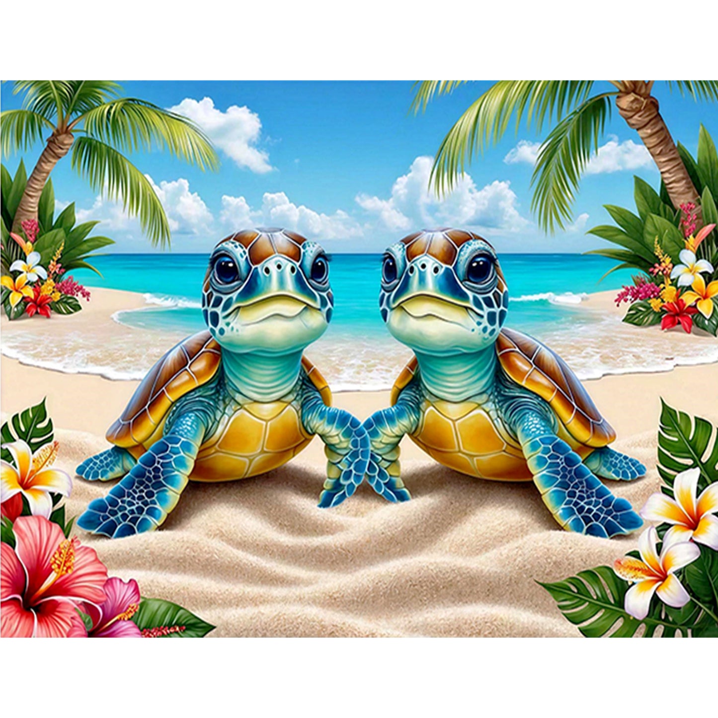 Beach Turtles - Full 11CT Stamped Cross Stitch 50x40CM - Yishu