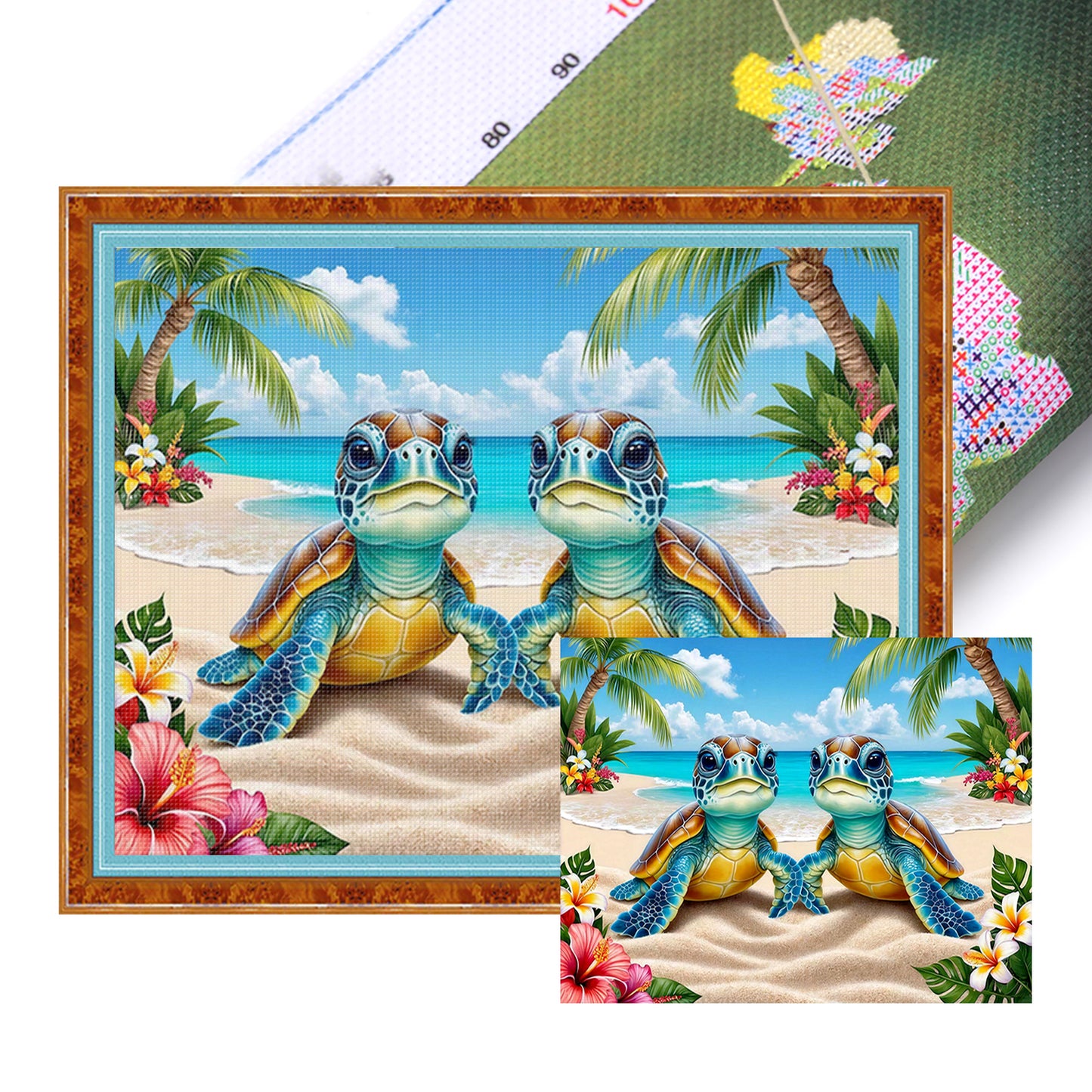 Beach Turtles - Full 11CT Stamped Cross Stitch 50x40CM - Yishu