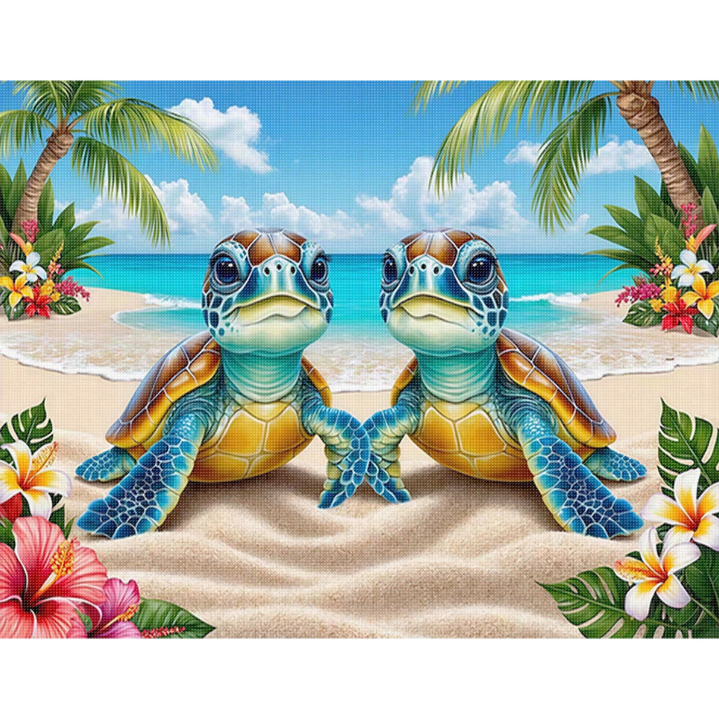 Beach Turtles - Full 11CT Stamped Cross Stitch 50x40CM - Yishu