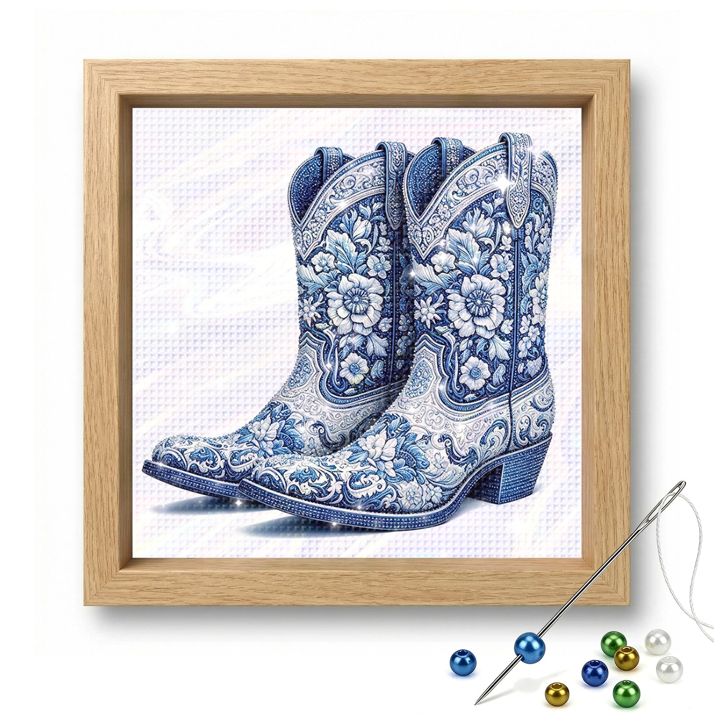 Cowboy Boots - Partial 11CT Stamped Cross Stitch - Bead Embroidery 36x36CM/14.17x14.17in