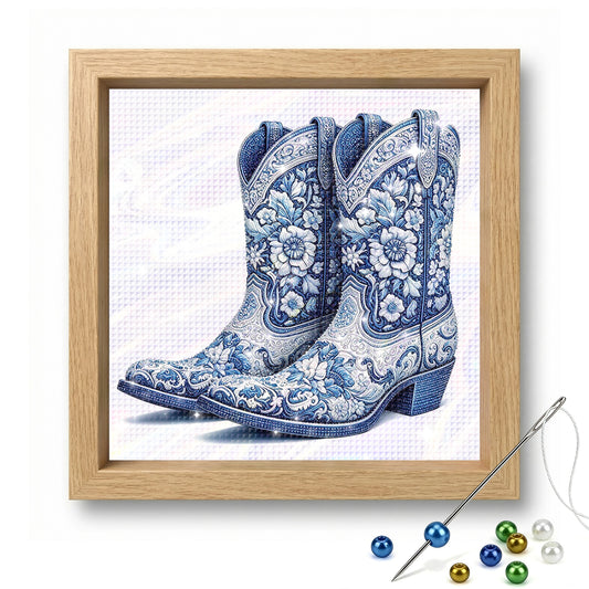 Cowboy Boots - Partial 11CT Stamped Cross Stitch - Bead Embroidery 36x36CM/14.17x14.17in
