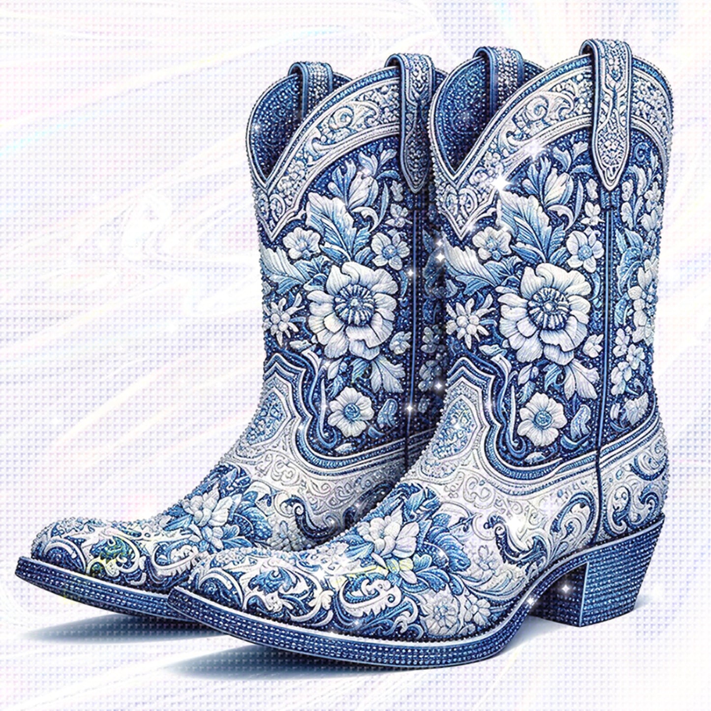 Cowboy Boots - Partial 11CT Stamped Cross Stitch - Bead Embroidery 36x36CM/14.17x14.17in
