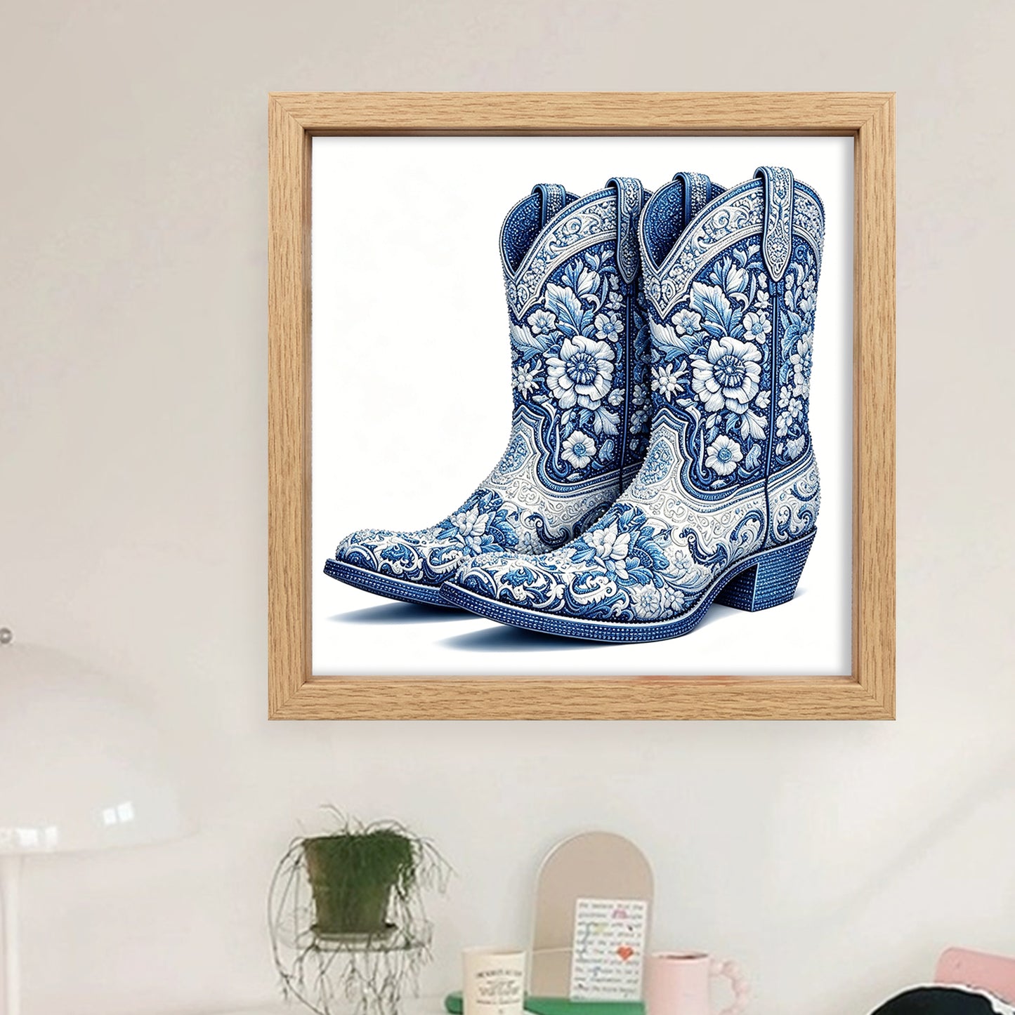 Cowboy Boots - Partial 11CT Stamped Cross Stitch - Bead Embroidery 36x36CM/14.17x14.17in
