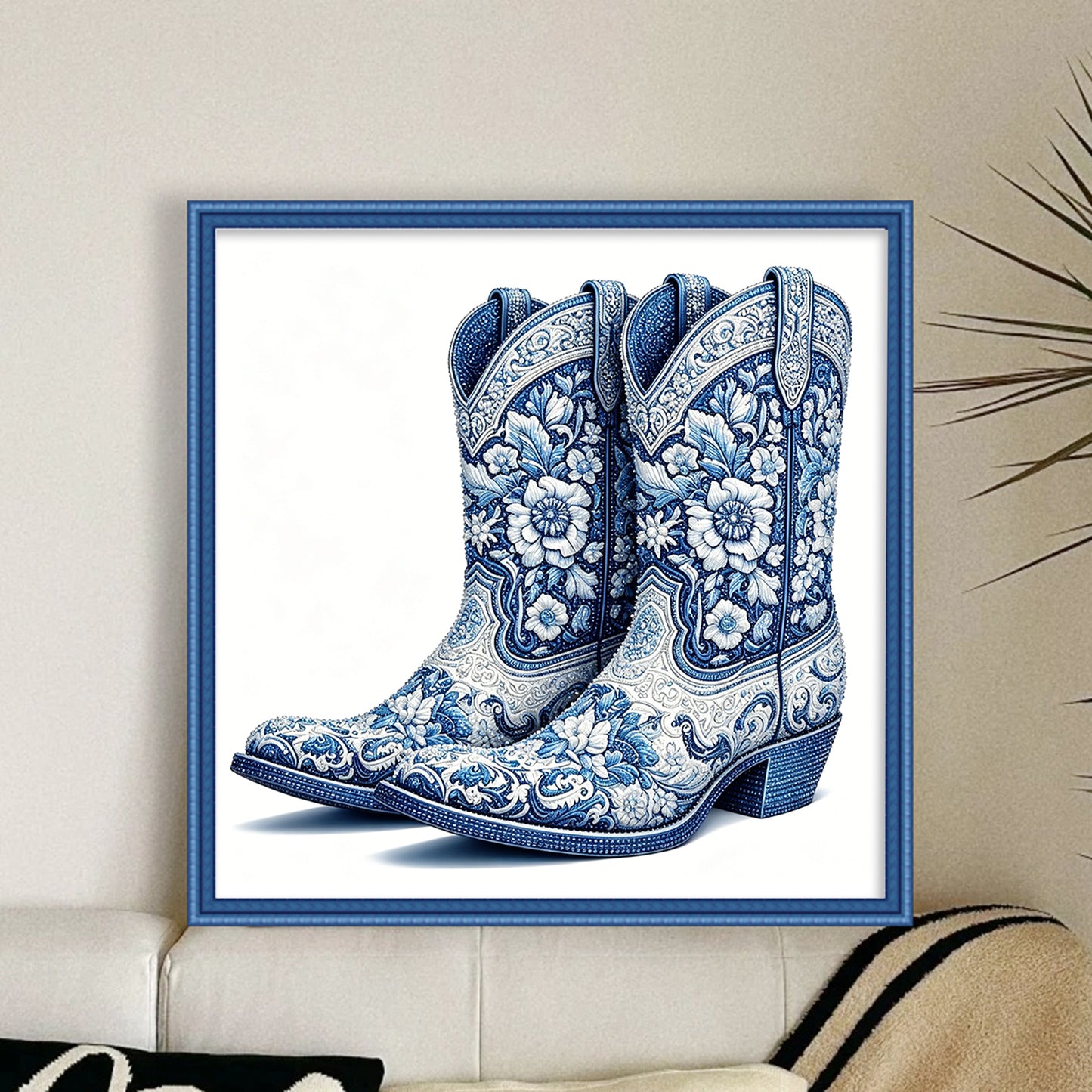 Cowboy Boots - Partial 11CT Stamped Cross Stitch - Bead Embroidery 36x36CM/14.17x14.17in