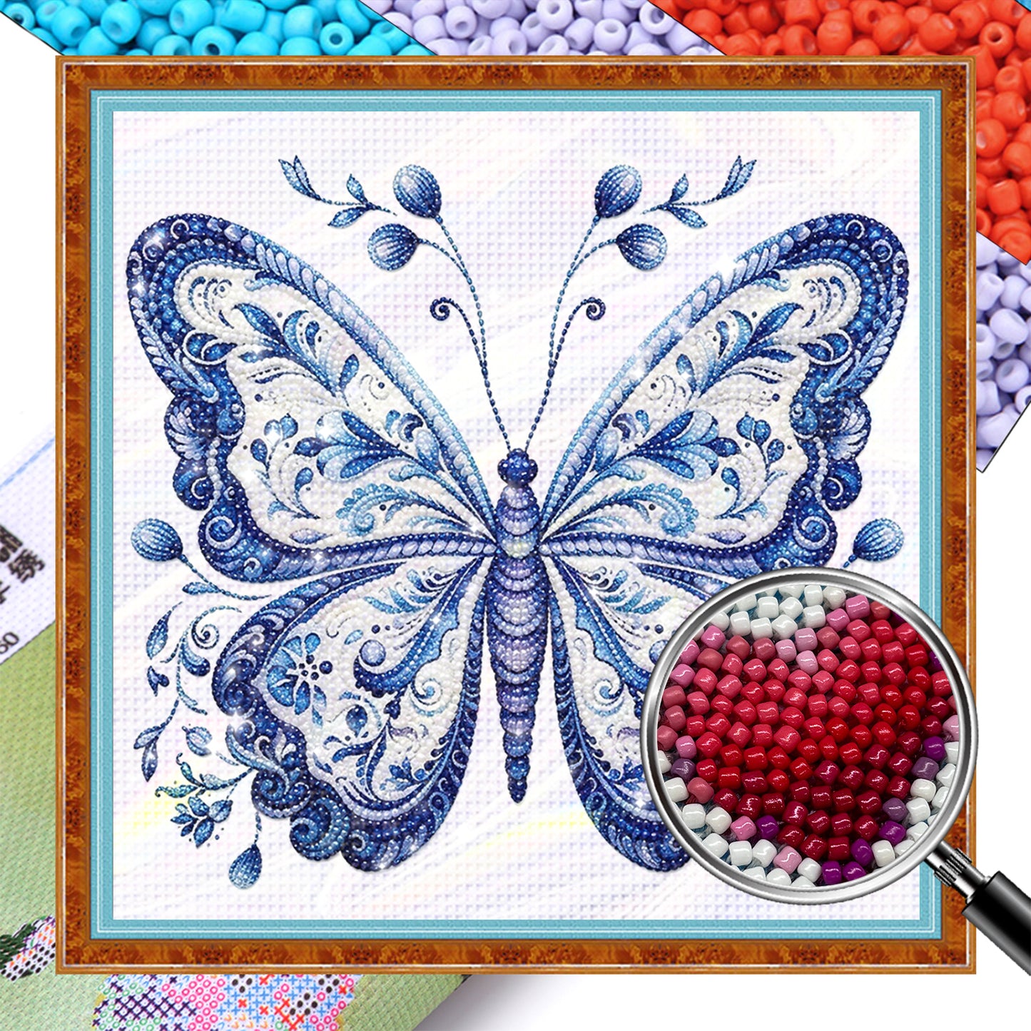Butterfly - Partial 11CT Stamped Cross Stitch - Bead Embroidery 36x36CM/14.17x14.17in