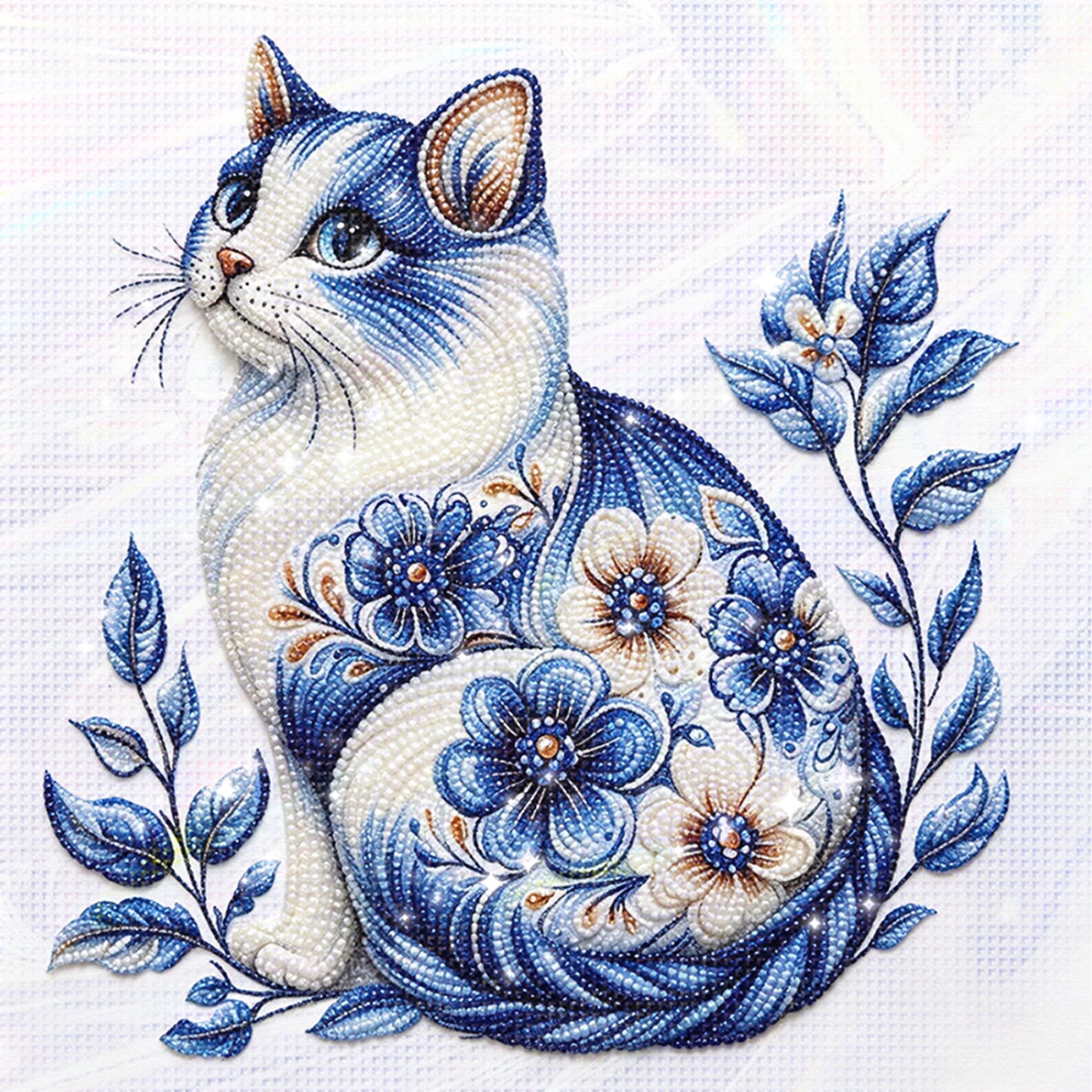 Cat - Partial 11CT Stamped Cross Stitch - Bead Embroidery 36x36CM/14.17x14.17in