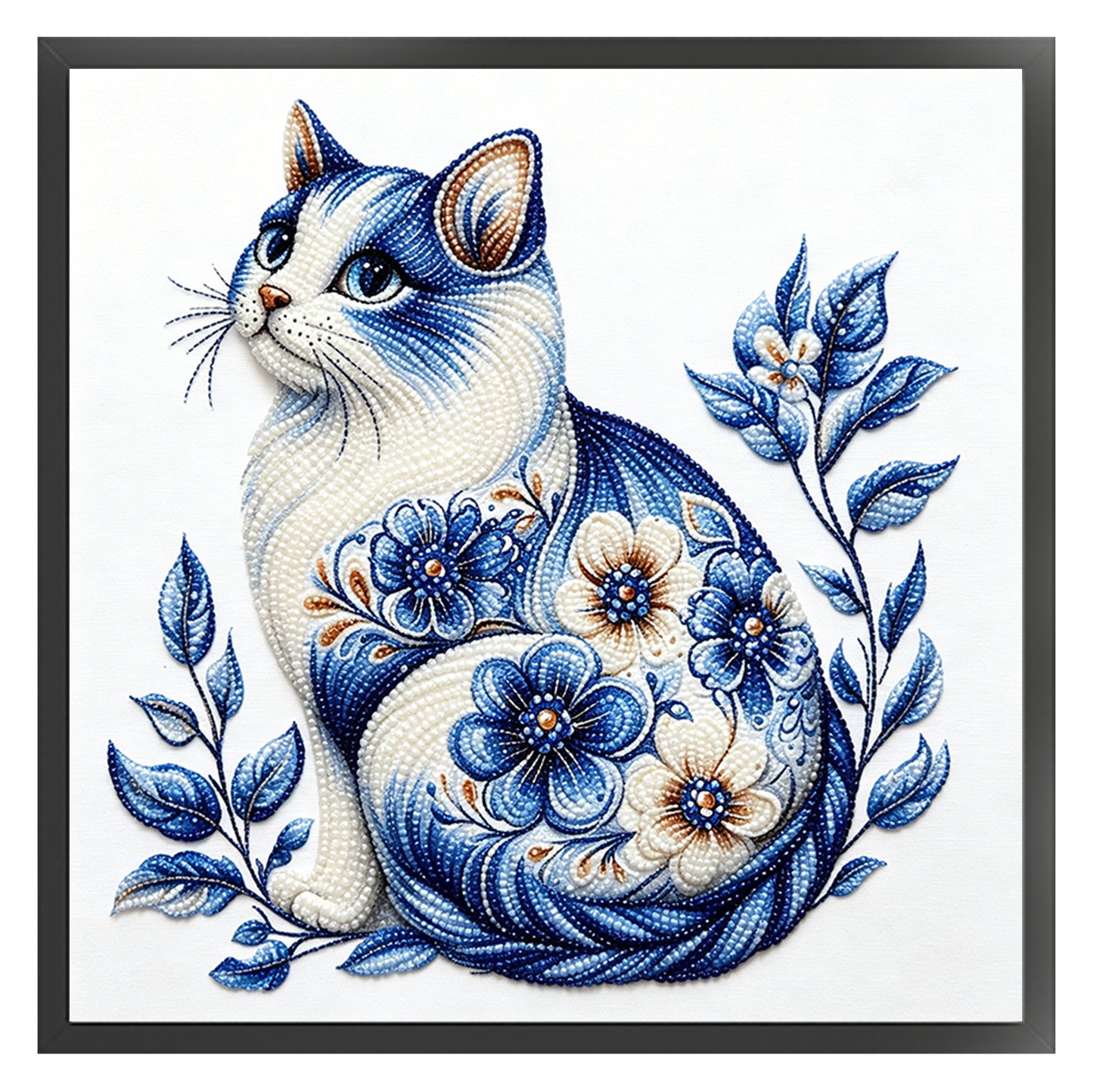 Cat - Partial 11CT Stamped Cross Stitch - Bead Embroidery 36x36CM/14.17x14.17in