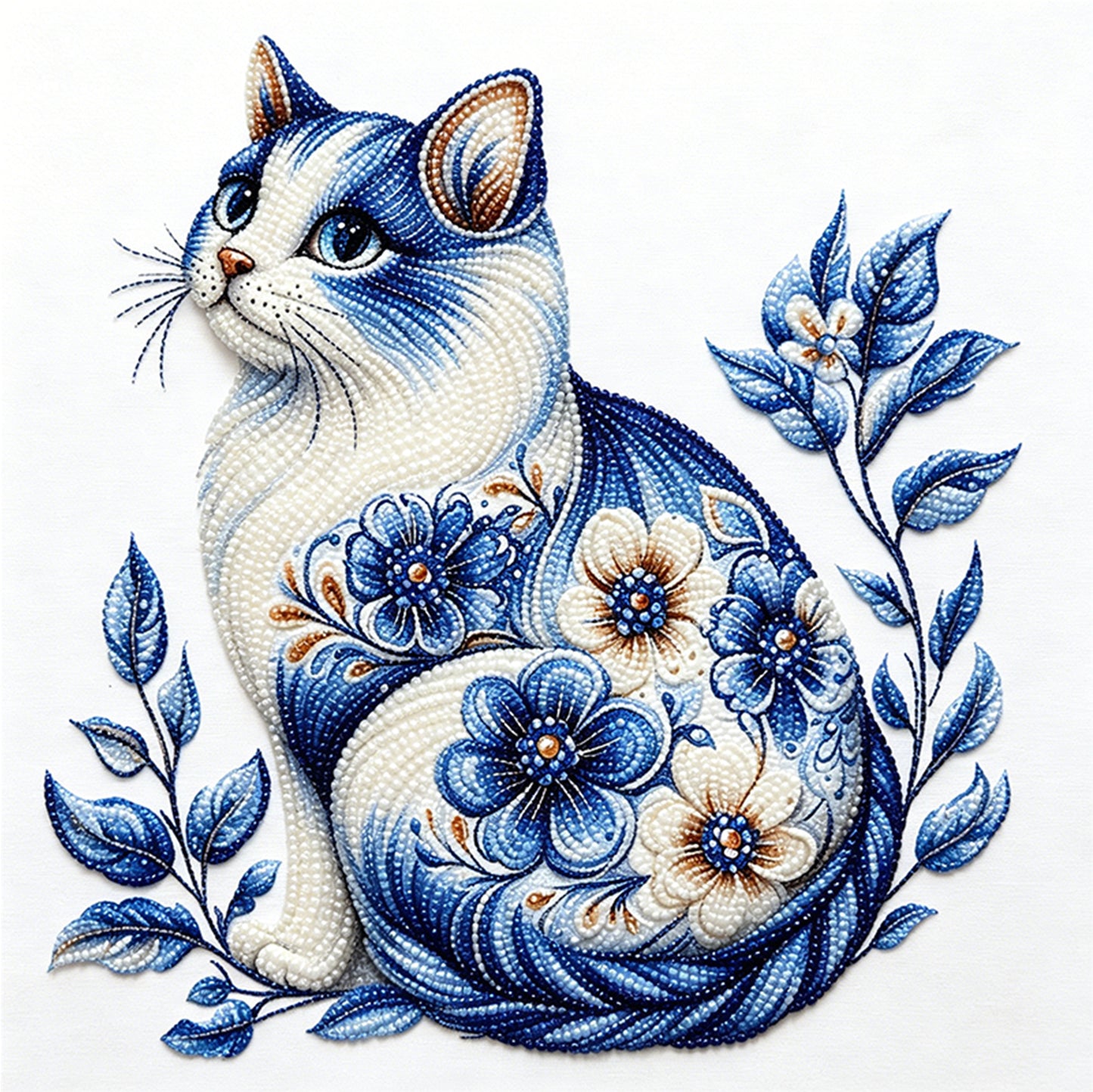 Cat - Partial 11CT Stamped Cross Stitch - Bead Embroidery 36x36CM/14.17x14.17in