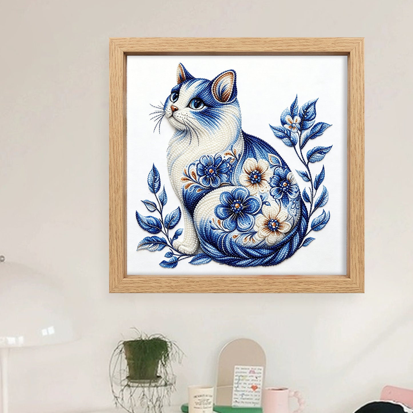 Cat - Partial 11CT Stamped Cross Stitch - Bead Embroidery 36x36CM/14.17x14.17in
