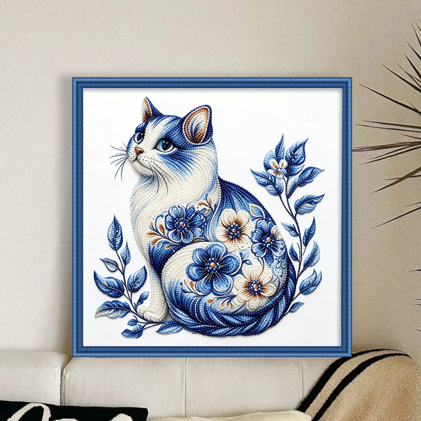 Cat - Partial 11CT Stamped Cross Stitch - Bead Embroidery 36x36CM/14.17x14.17in
