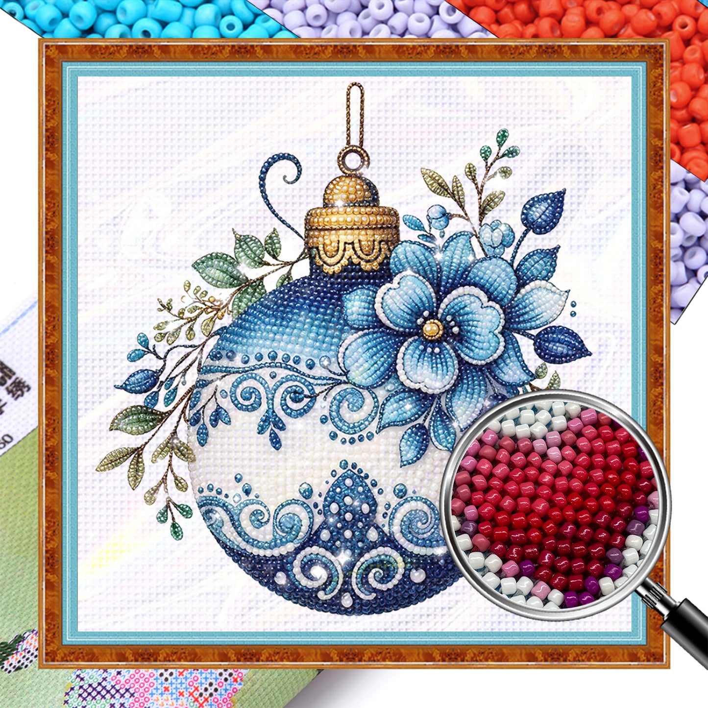 Christmas Bauble - Partial 11CT Stamped Cross Stitch - Bead Embroidery 36x36CM/14.17x14.17in