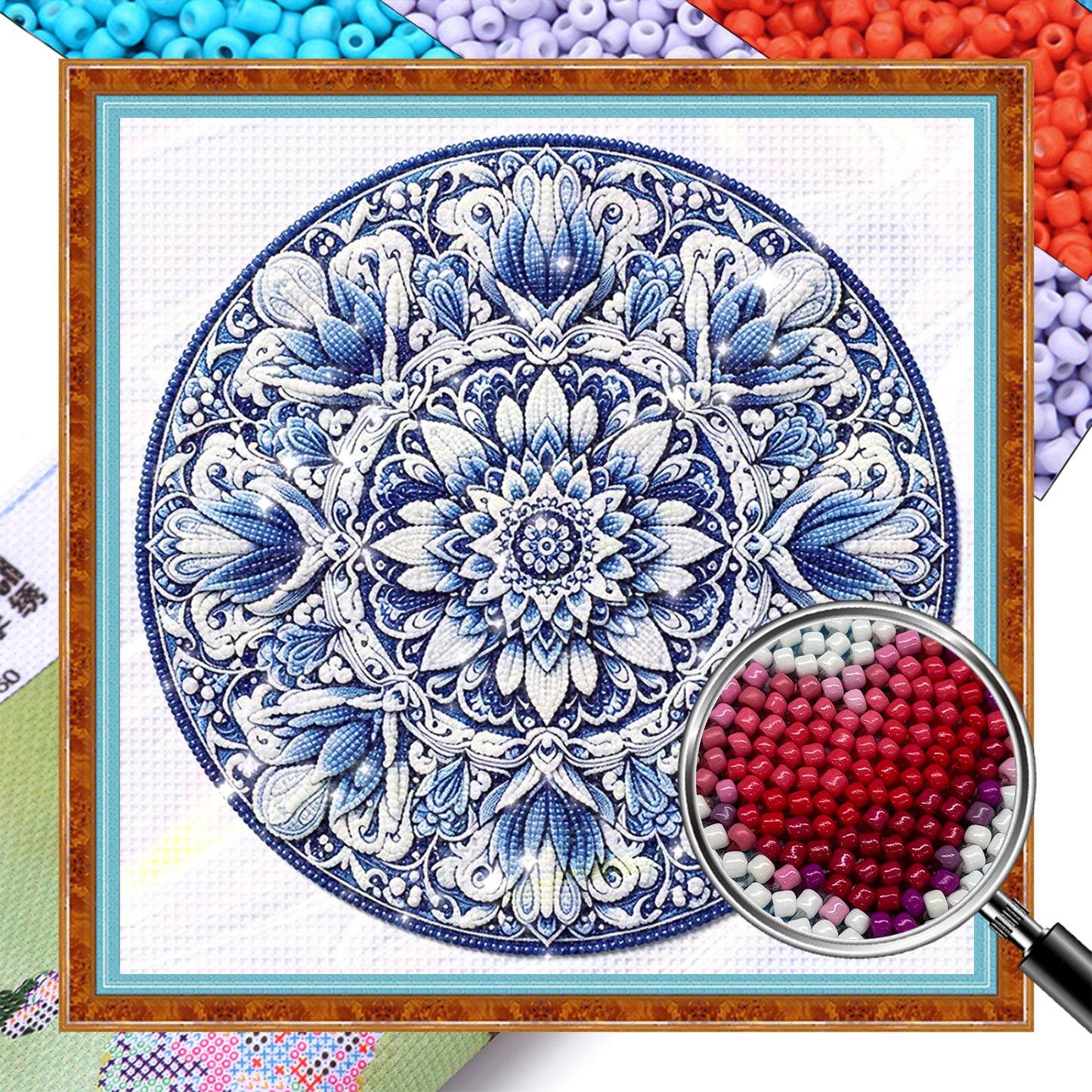 Mandala - Partial 11CT Stamped Cross Stitch - Bead Embroidery 36x36CM/14.17x14.17in