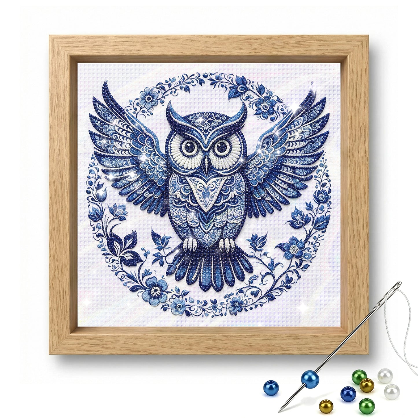 Owl - Partial 11CT Stamped Cross Stitch - Bead Embroidery 36x36CM/14.17x14.17in