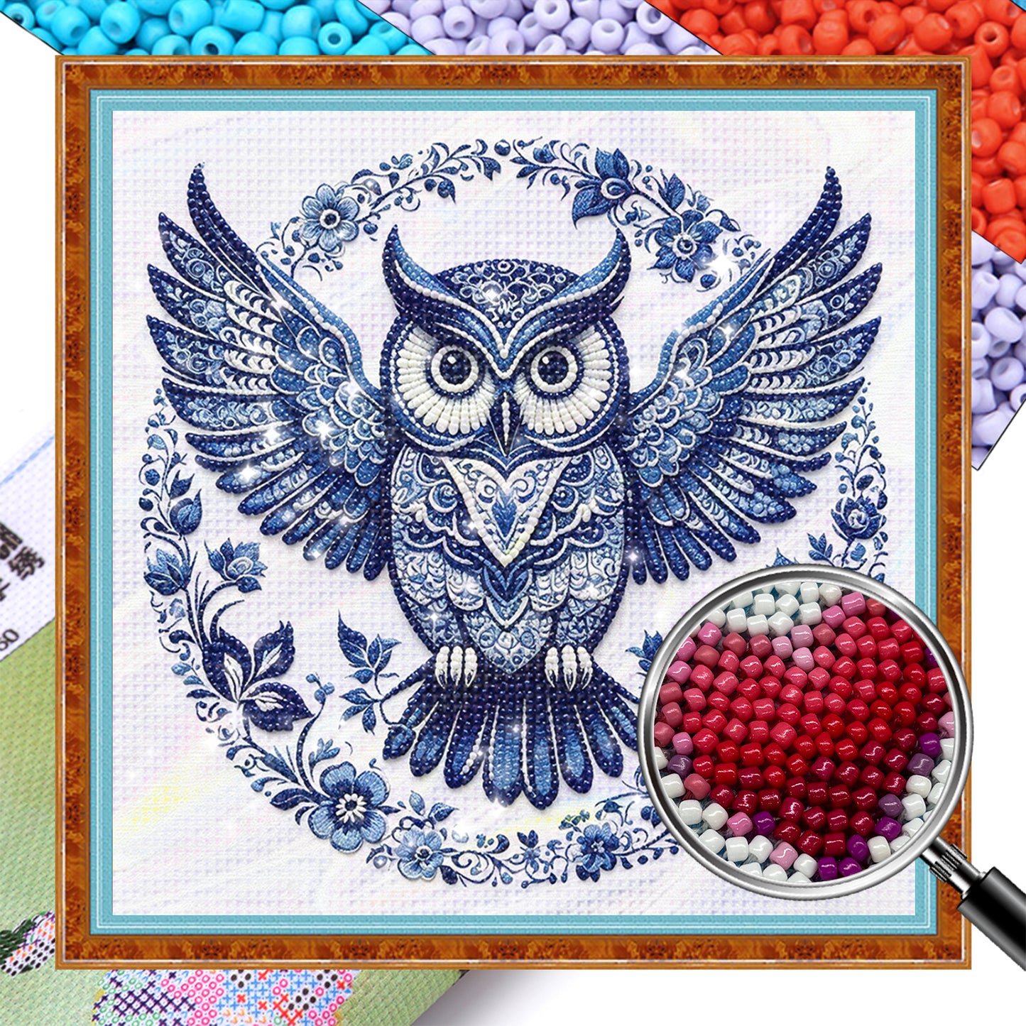 Owl - Partial 11CT Stamped Cross Stitch - Bead Embroidery 36x36CM/14.17x14.17in