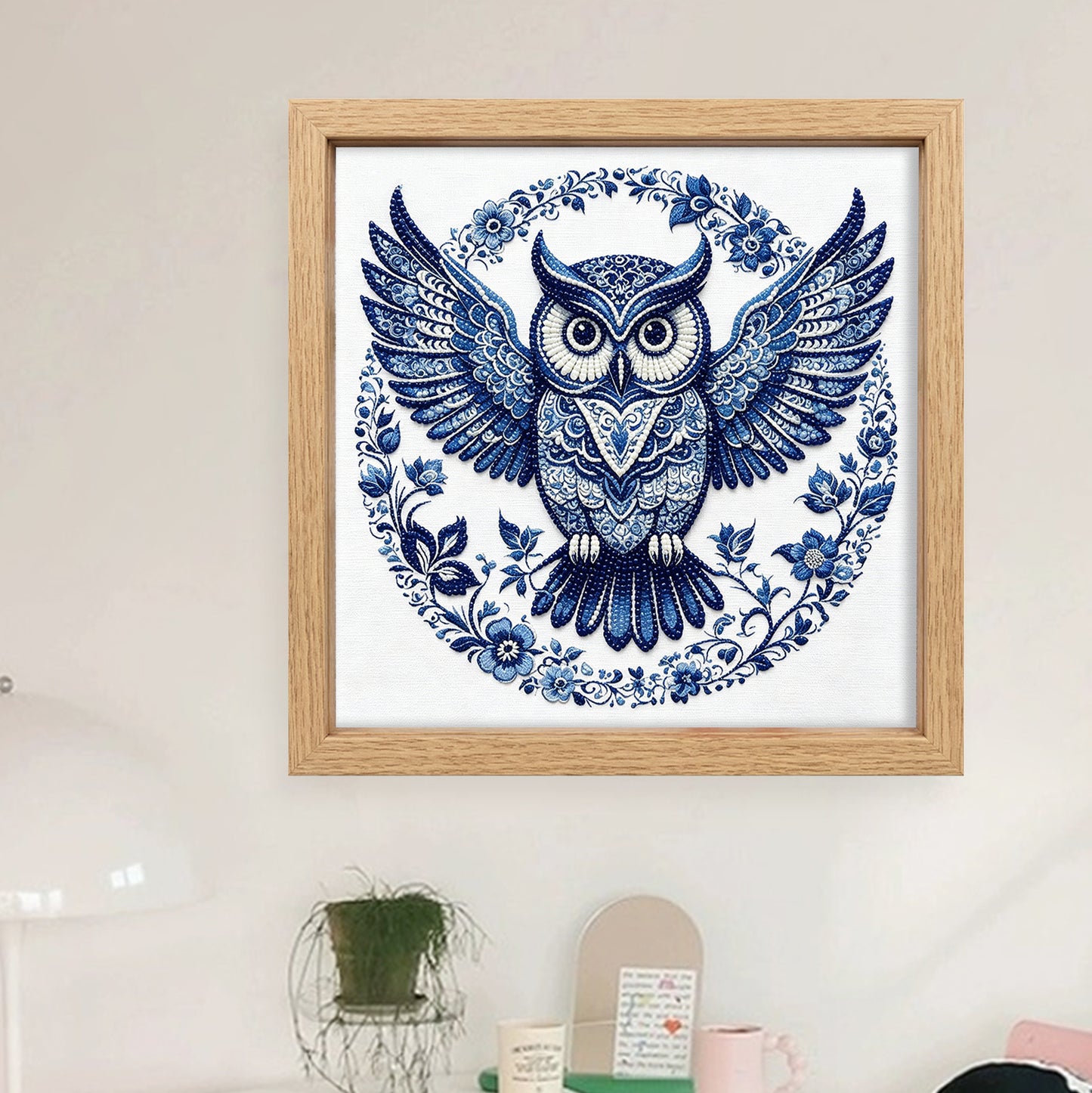 Owl - Partial 11CT Stamped Cross Stitch - Bead Embroidery 36x36CM/14.17x14.17in