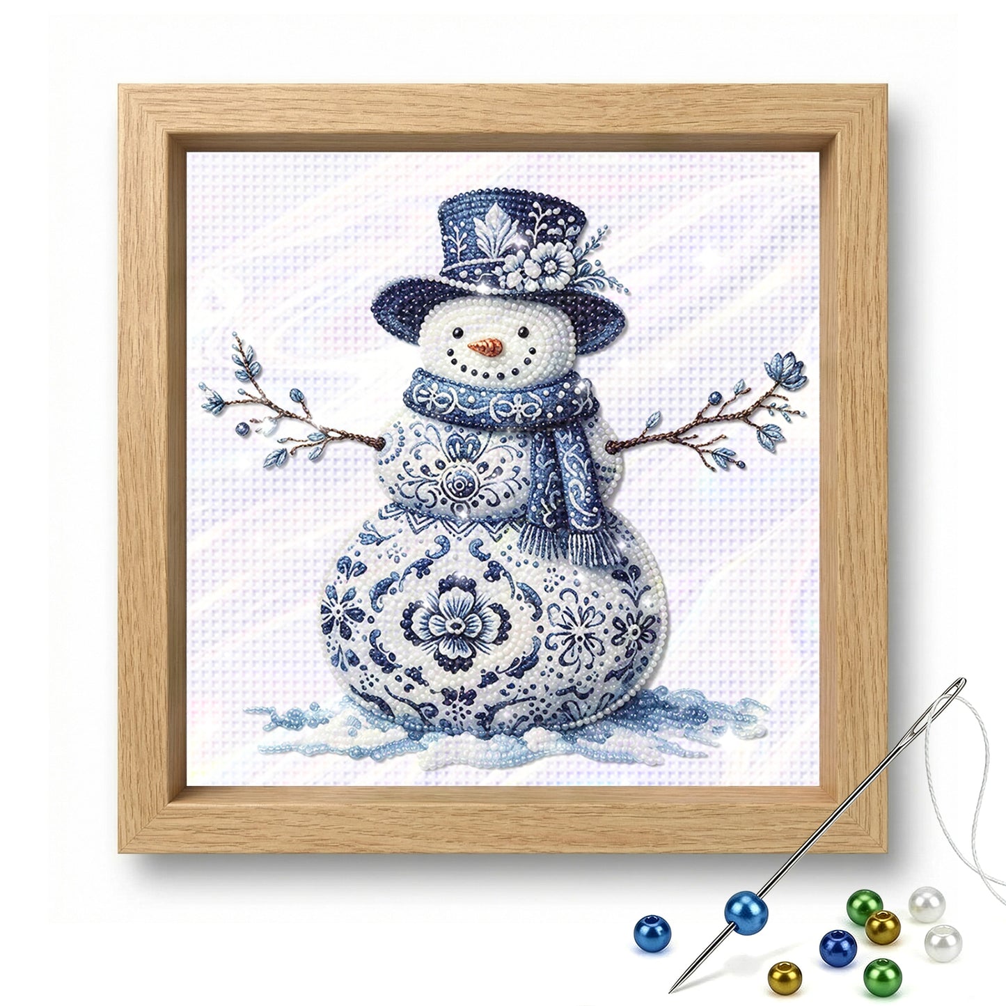 Snowman - Partial 11CT Stamped Cross Stitch - Bead Embroidery 36x36CM/14.17x14.17in