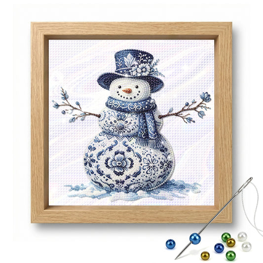 Snowman - Partial 11CT Stamped Cross Stitch - Bead Embroidery 36x36CM/14.17x14.17in