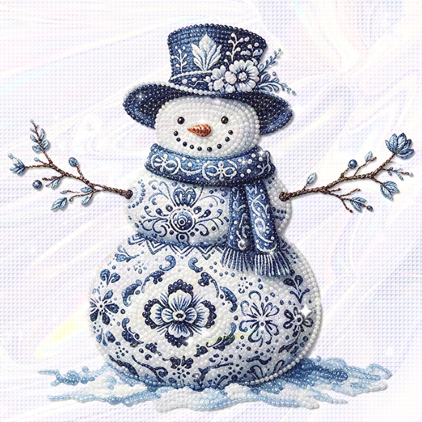 Snowman - Partial 11CT Stamped Cross Stitch - Bead Embroidery 36x36CM/14.17x14.17in