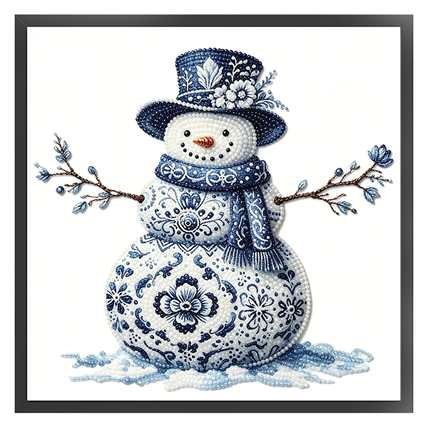 Snowman - Partial 11CT Stamped Cross Stitch - Bead Embroidery 36x36CM/14.17x14.17in