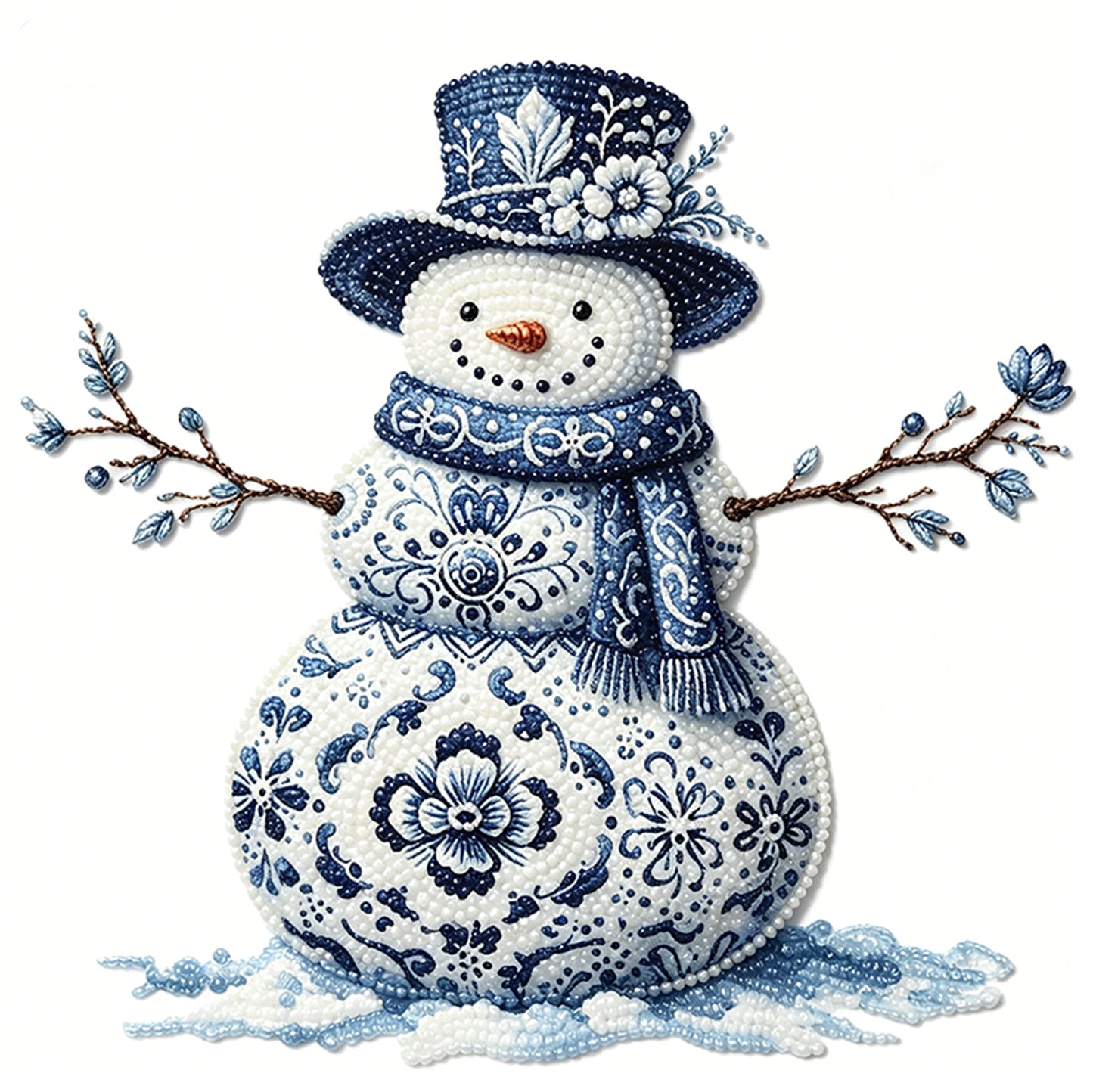 Snowman - Partial 11CT Stamped Cross Stitch - Bead Embroidery 36x36CM/14.17x14.17in