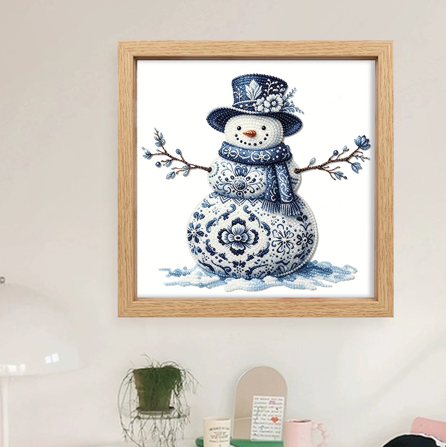 Snowman - Partial 11CT Stamped Cross Stitch - Bead Embroidery 36x36CM/14.17x14.17in
