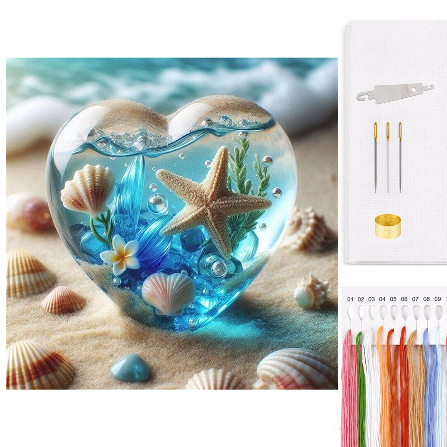 Heart-Shaped Glass Ocean Bottle - Full 11CT Counted Cross Stitch 45x45CM - Huacan