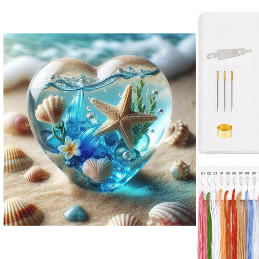 Heart-Shaped Glass Ocean Bottle - Full 11CT Counted Cross Stitch 45x45CM - Huacan