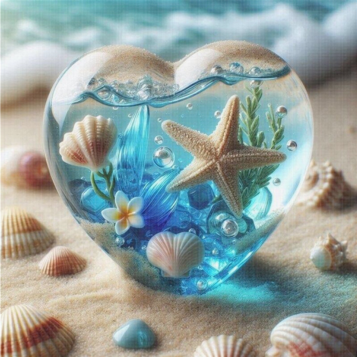 Heart-Shaped Glass Ocean Bottle - Full 11CT Counted Cross Stitch 45x45CM - Huacan