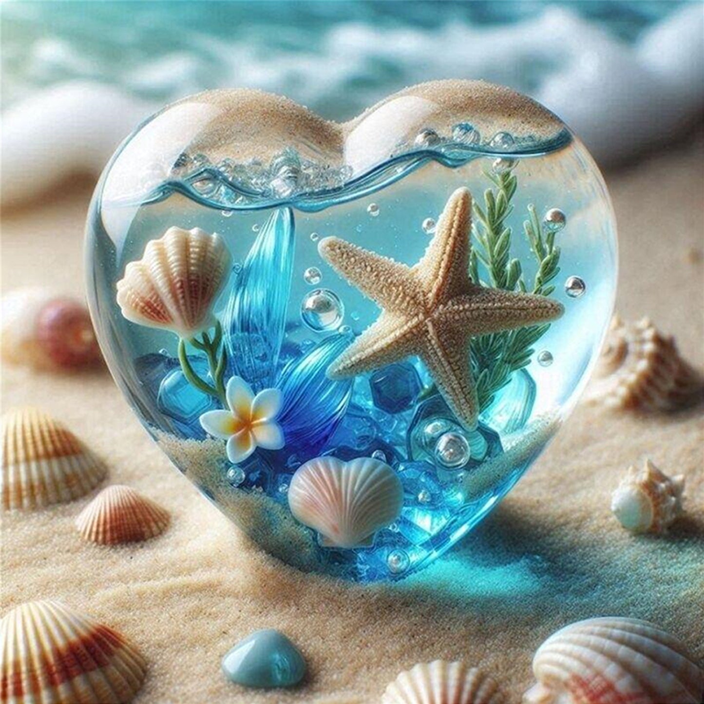 Heart-Shaped Glass Ocean Bottle - Full 11CT Counted Cross Stitch 45x45CM - Huacan