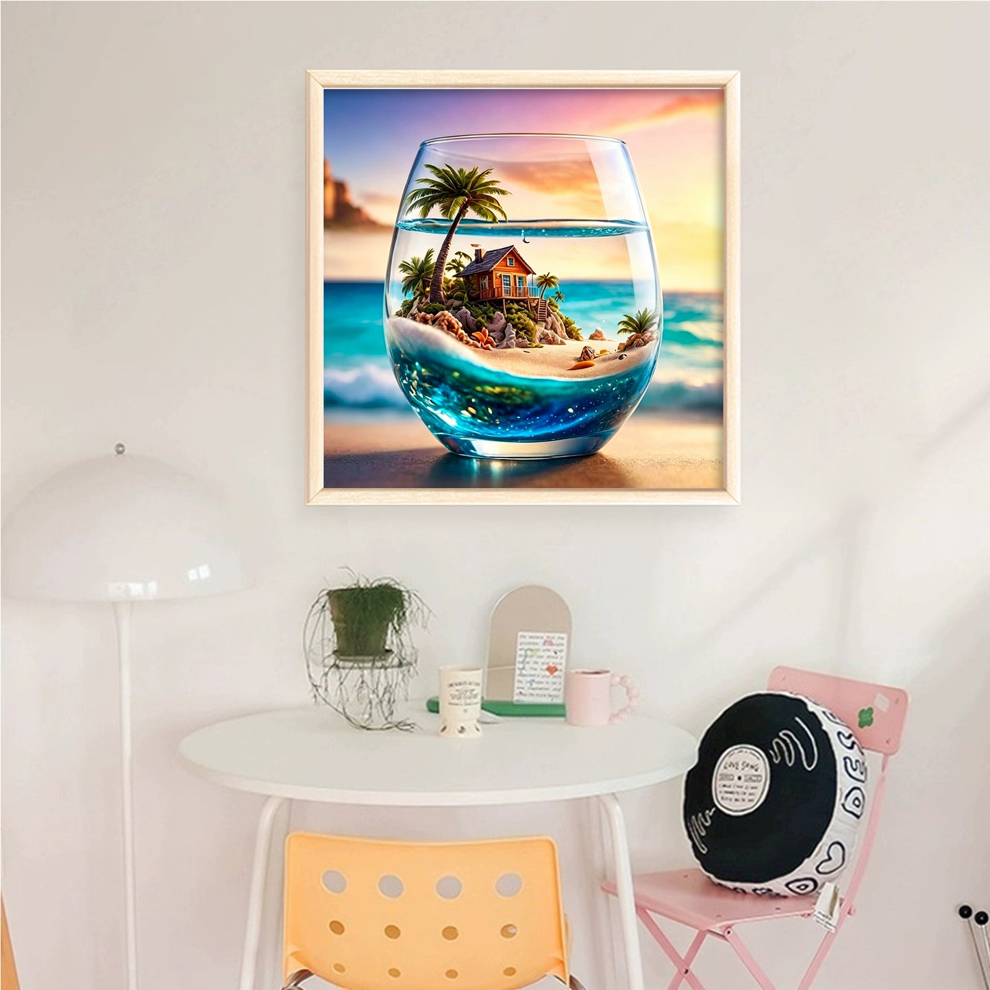 Tropical Island In Glass Cup - Full 11CT Counted Cross Stitch 45x45CM - Huacan