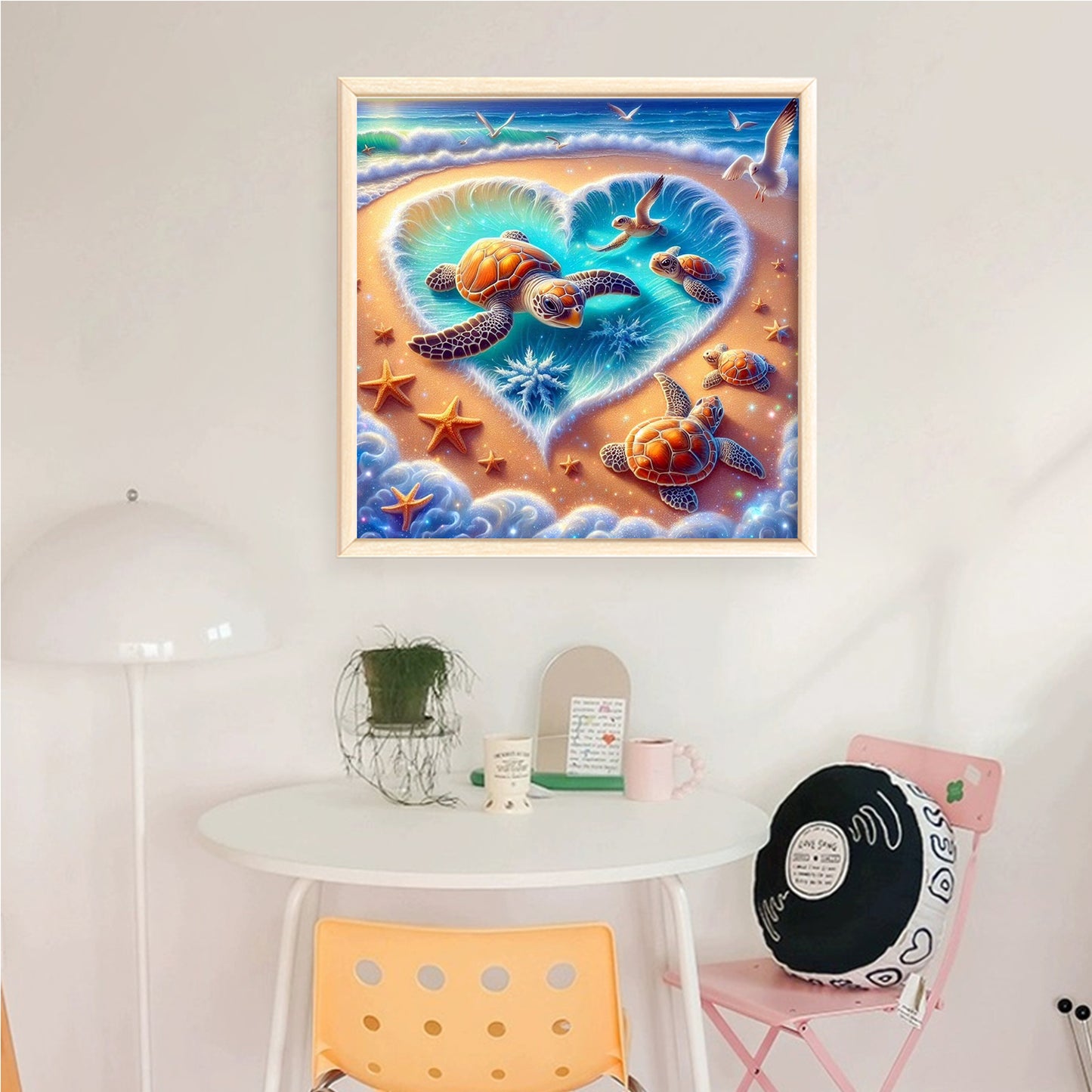 Group Of Turtles On Heart-Shaped Beach - Full 11CT Counted Cross Stitch 45x45CM - Huacan
