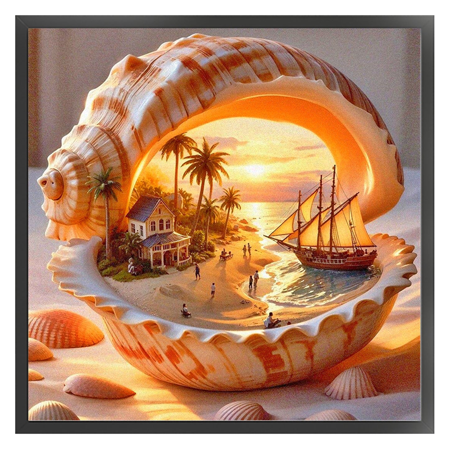 Beach Sunset Inside Conch - Full 11CT Counted Cross Stitch 45x45CM - Huacan