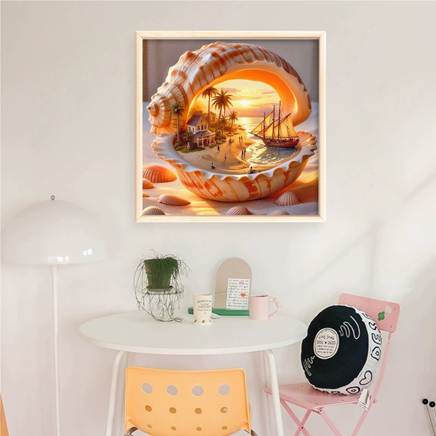 Beach Sunset Inside Conch - Full 11CT Counted Cross Stitch 45x45CM - Huacan