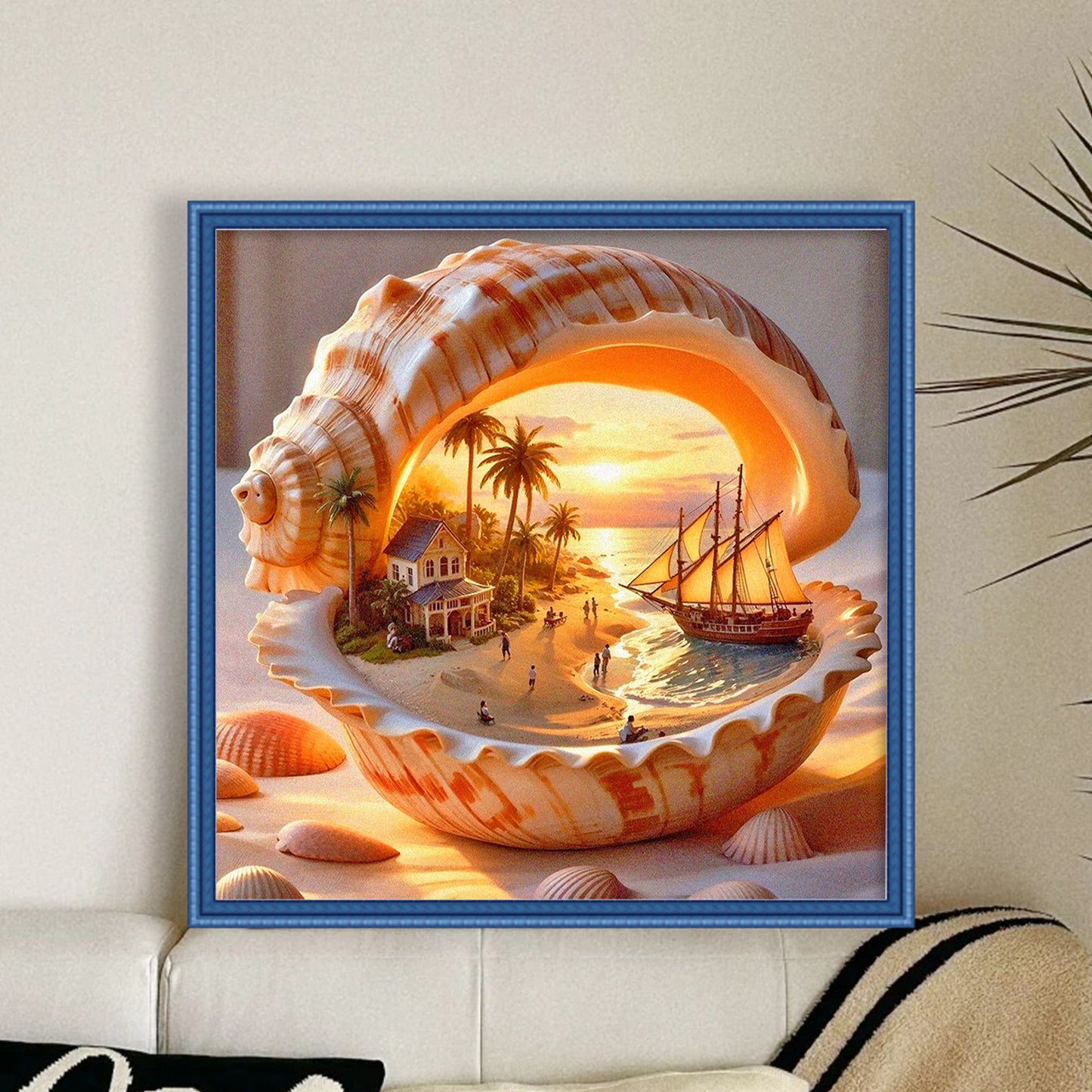 Beach Sunset Inside Conch - Full 11CT Counted Cross Stitch 45x45CM - Huacan
