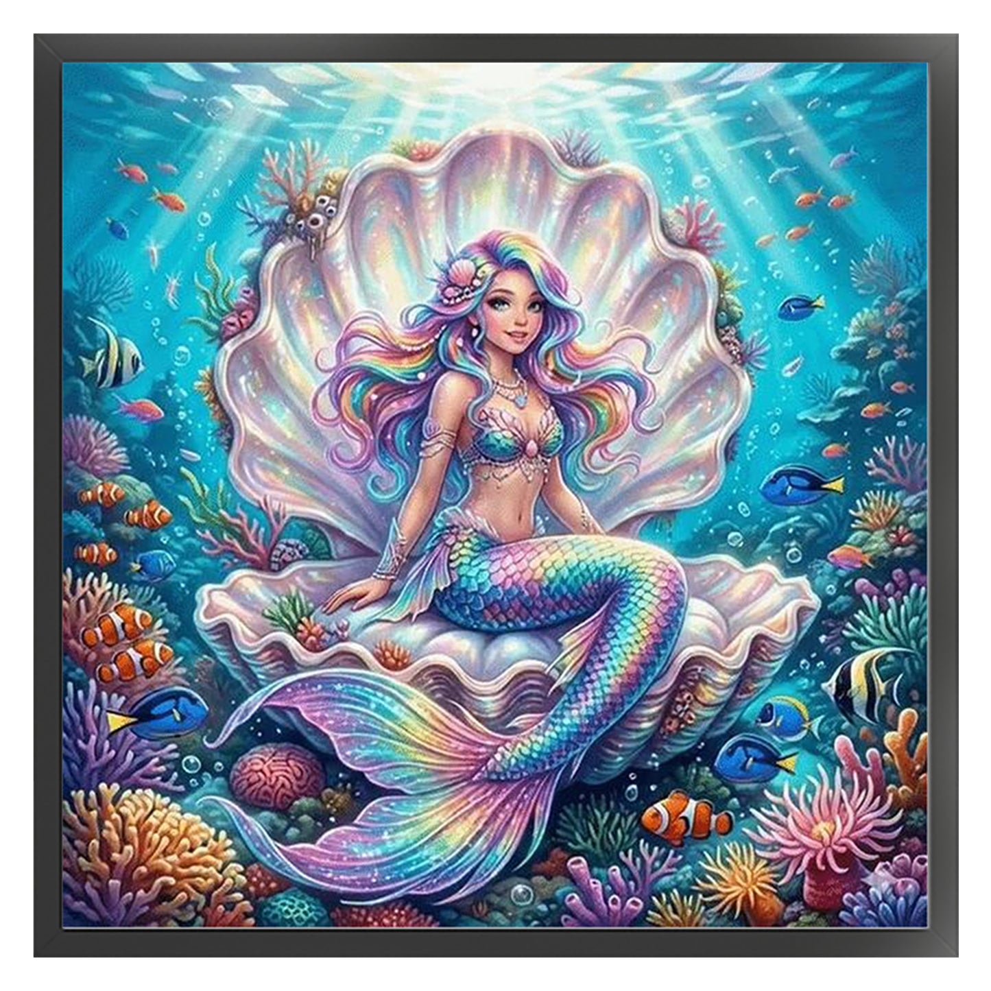 Rainbow Mermaid Inside Seashell - Full 11CT Counted Cross Stitch 45x45CM - Huacan
