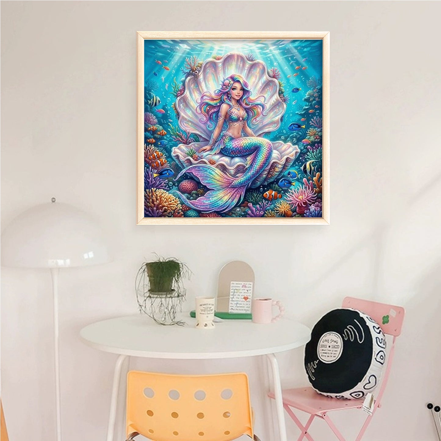Rainbow Mermaid Inside Seashell - Full 11CT Counted Cross Stitch 45x45CM - Huacan