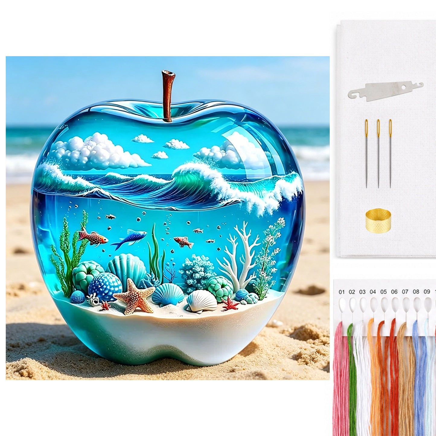 Crystal Apple Ocean World - Full 11CT Counted Cross Stitch 45x45CM - Huacan