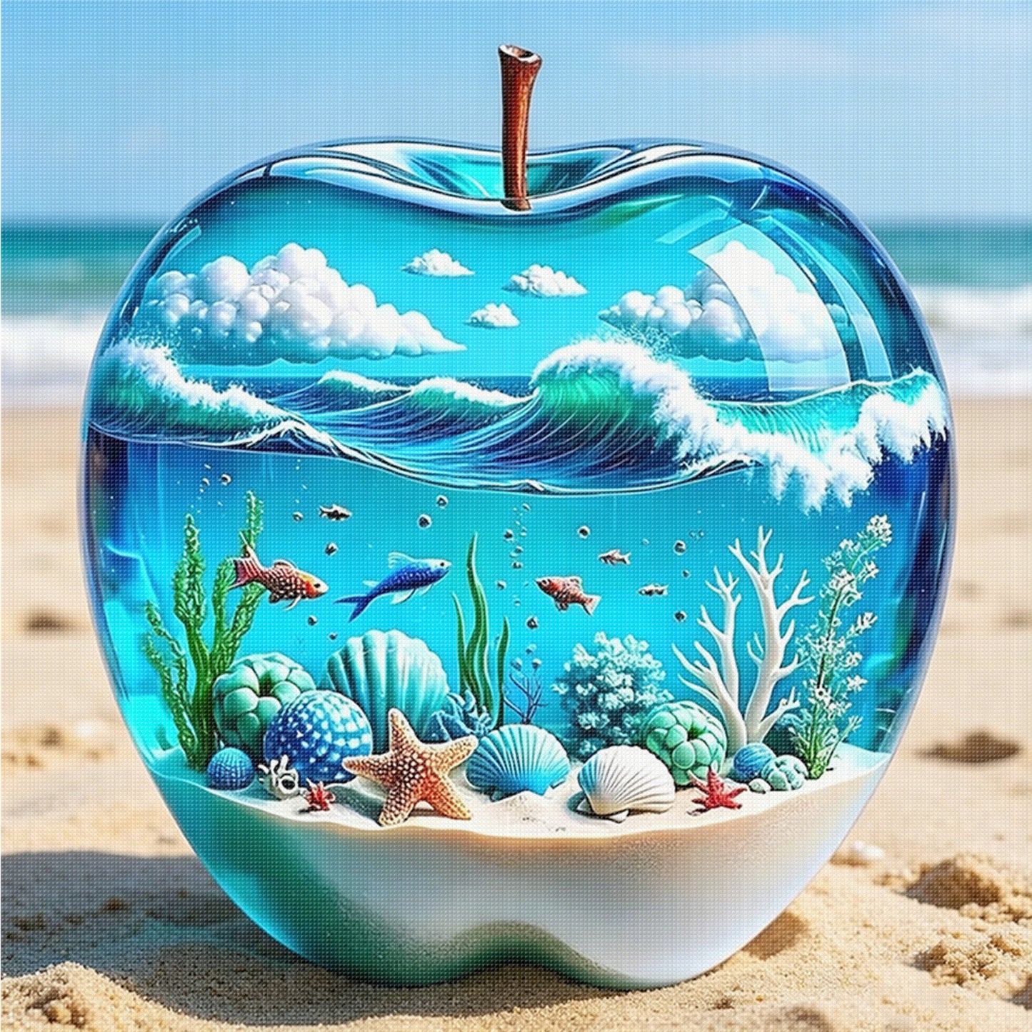 Crystal Apple Ocean World - Full 11CT Counted Cross Stitch 45x45CM - Huacan