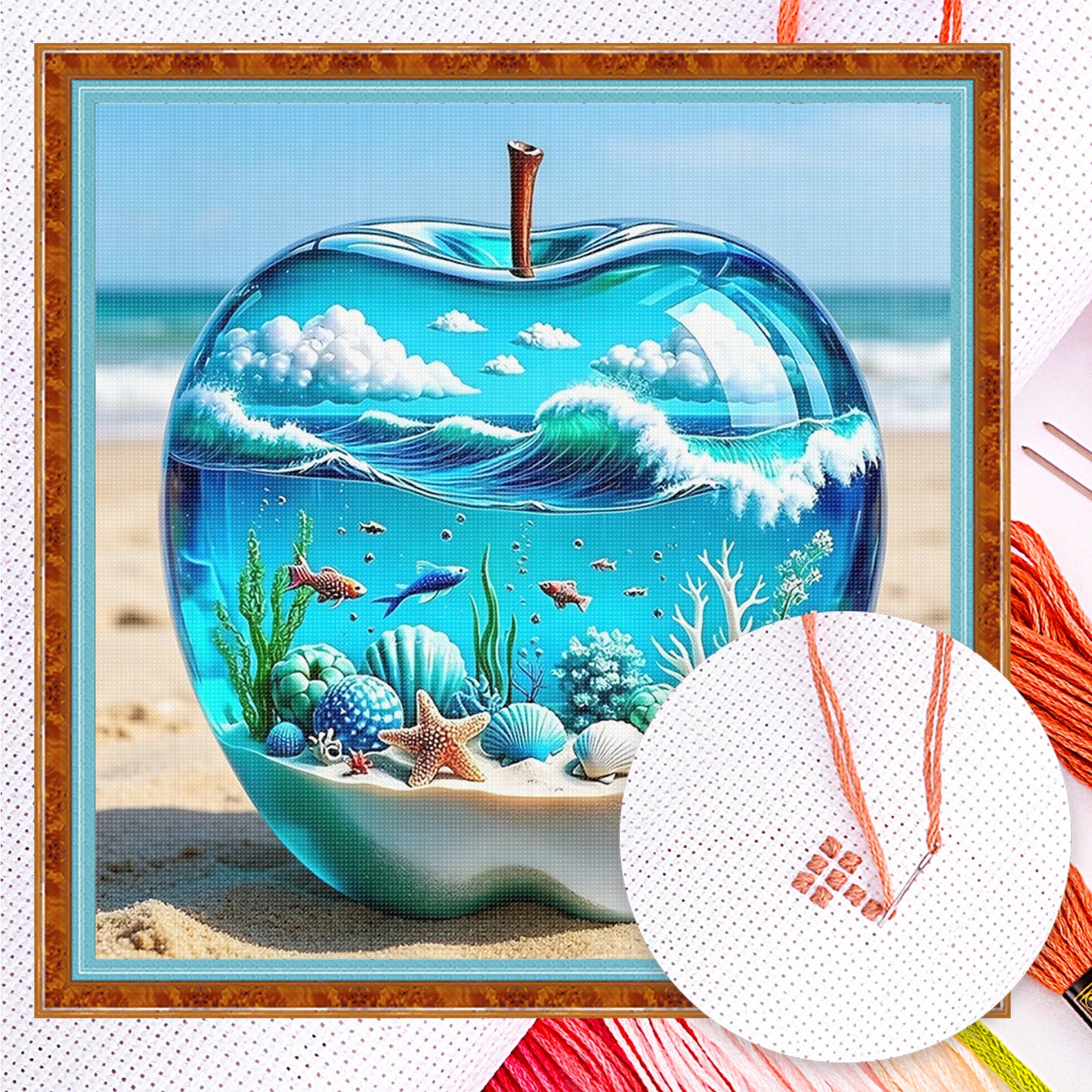 Crystal Apple Ocean World - Full 11CT Counted Cross Stitch 45x45CM - Huacan
