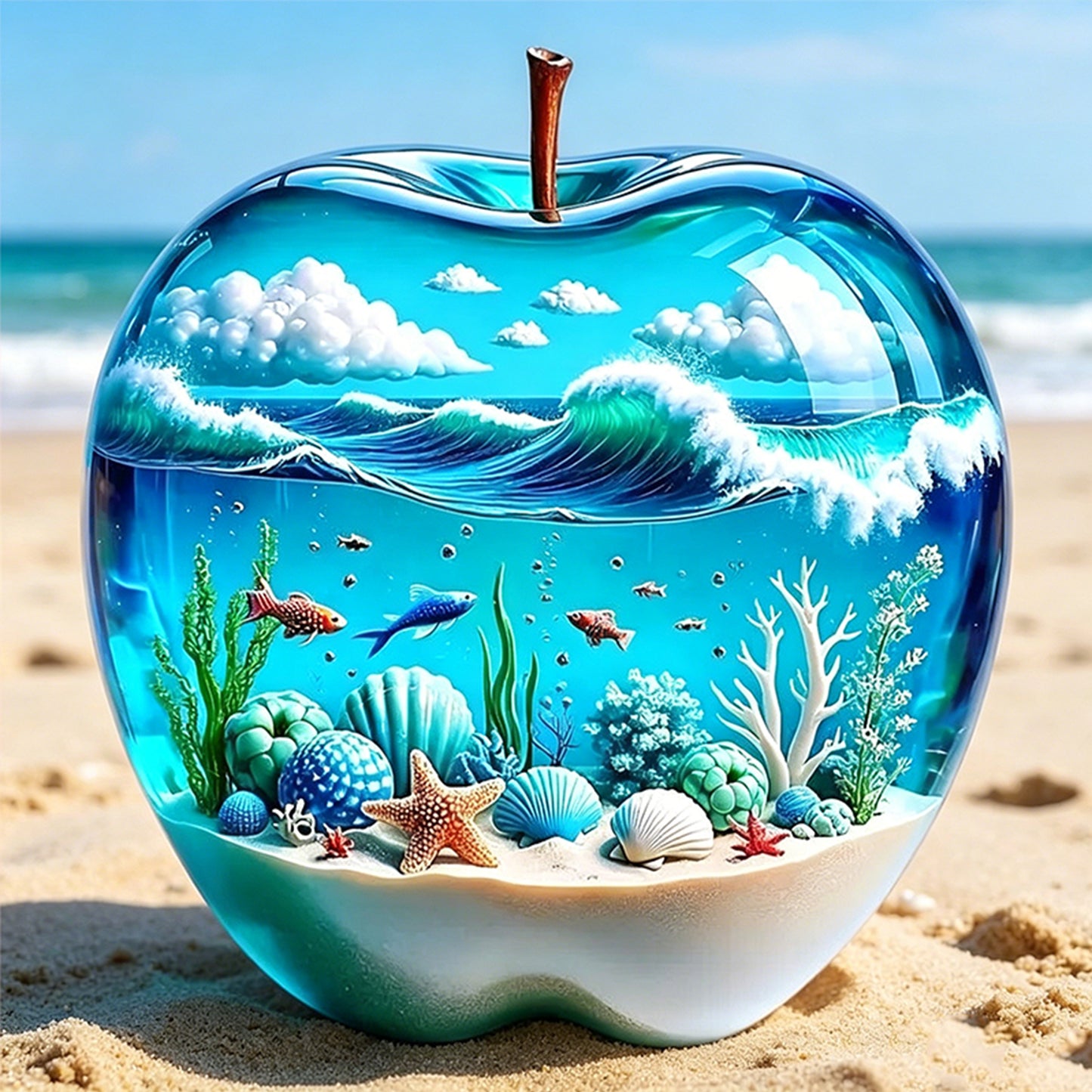 Crystal Apple Ocean World - Full 11CT Counted Cross Stitch 45x45CM - Huacan